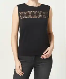 Top mit Häkeldetails, schwarz
