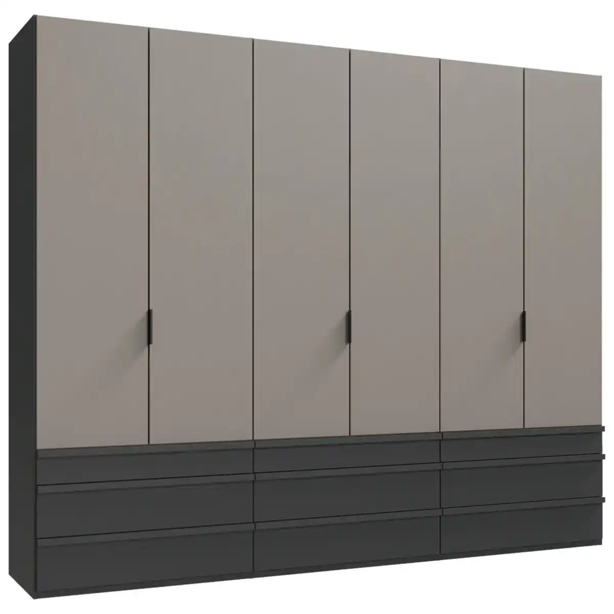 Bild 1 von Boxxx Falttürenschrank, Graphit, Grau, Sahara, Holzwerkstoff, 3 Fächer, 9 Schubladen, 300x236x58 cm, BQ - Bündnis für Qualität, Made in Germany, DIN EN ISO 9001, in verschiedenen Größen erhäl