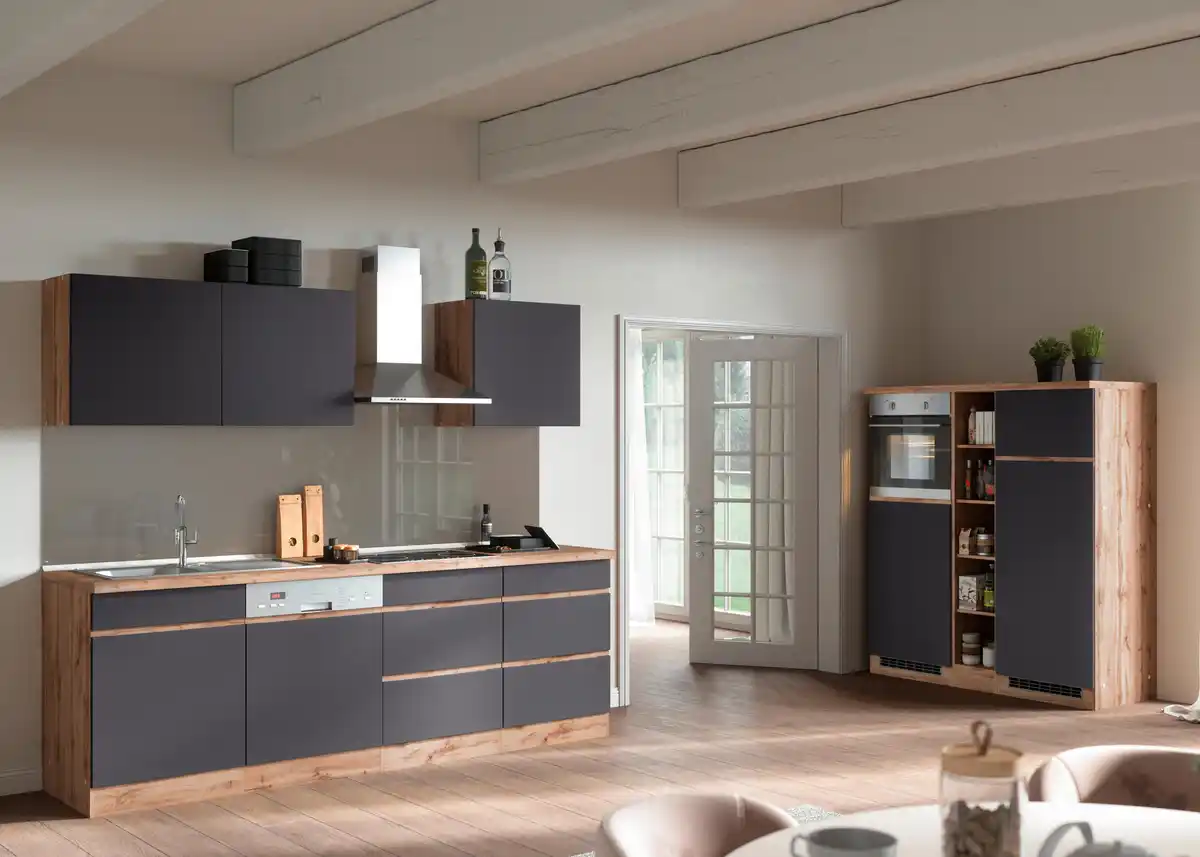 Bild 1 von Küchenblock Turin mit Geräten ca. 390 cm Grau/Eiche, Grau, Eiche Wotan