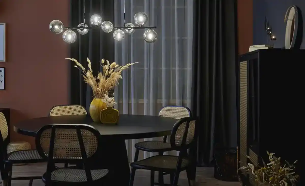 Bild 3 von Meisterleuchten Pendelleuchte, 9-flammig, schwarzchrom, Rauchglas Hins Black