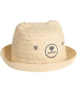 Strohhut mit Bärchengesicht, naturfarben