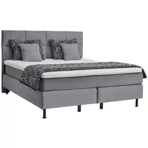 Beldomo - Sleep Boxspringbett, Grau, Textil, H2, 5-Zonen, Höhe ca. 18 cm, 180x200 cm, Goldenes M, Made in EU, gepolstertes Kopfteil, Stoffauswahl, Topper durchgehend, in verschiedenen Größen erhä