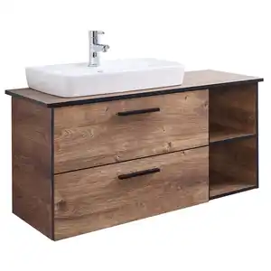 Xora Waschtischkombi Xora 374, Eiche, Kunststoff, 2 Schubladen, 103 cm, Made in Germany, hängend, Badezimmer, Waschbecken & Armaturen, Waschtische