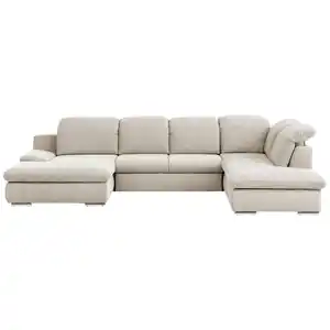 Livetastic Wohnlandschaft, Creme, Textil, 4-Sitzer, Ottomane rechts, U-Form, 353x212 cm, Made in EU, Hocker erhältlich, Rücken echt, Armteil links, Wohnzimmer, Sofas & Couches, Wohnlandschaften, Wo