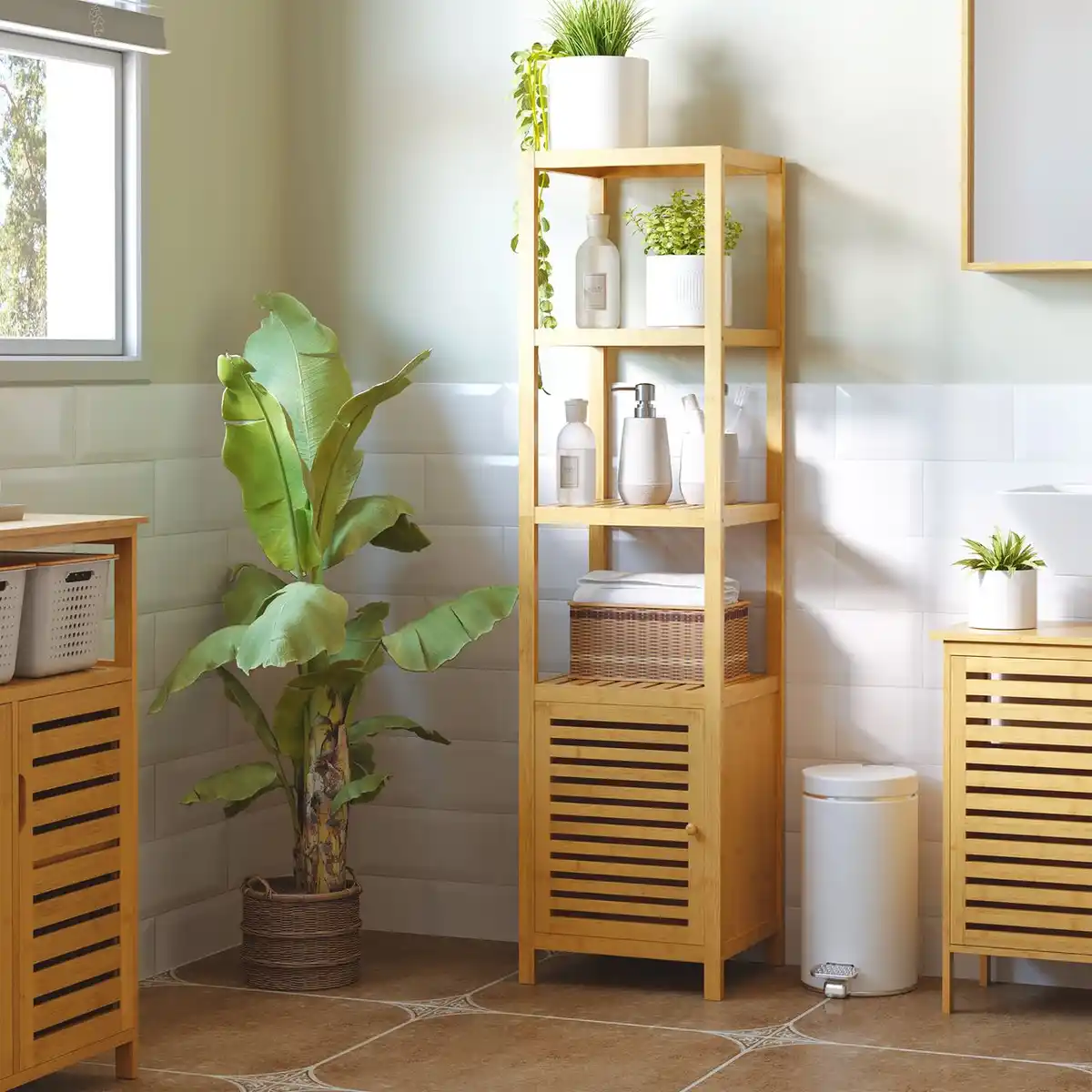 Bild 2 von Badschrank Badezimmerschrank mit 3 offenen Fächern für Badezimmer, Natur