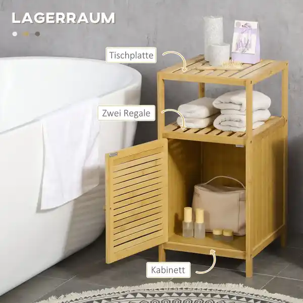 Bild 4 von Badezimmerschrank Badschrank mit offenem Fach, Kippschutz, Bambus