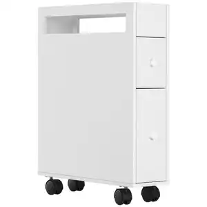 Badezimmerschrank mit Rollen, Nischenschrank mit Schubladen, Fach Weiß