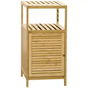 Badezimmerschrank Badschrank mit offenem Fach, Kippschutz, Bambus