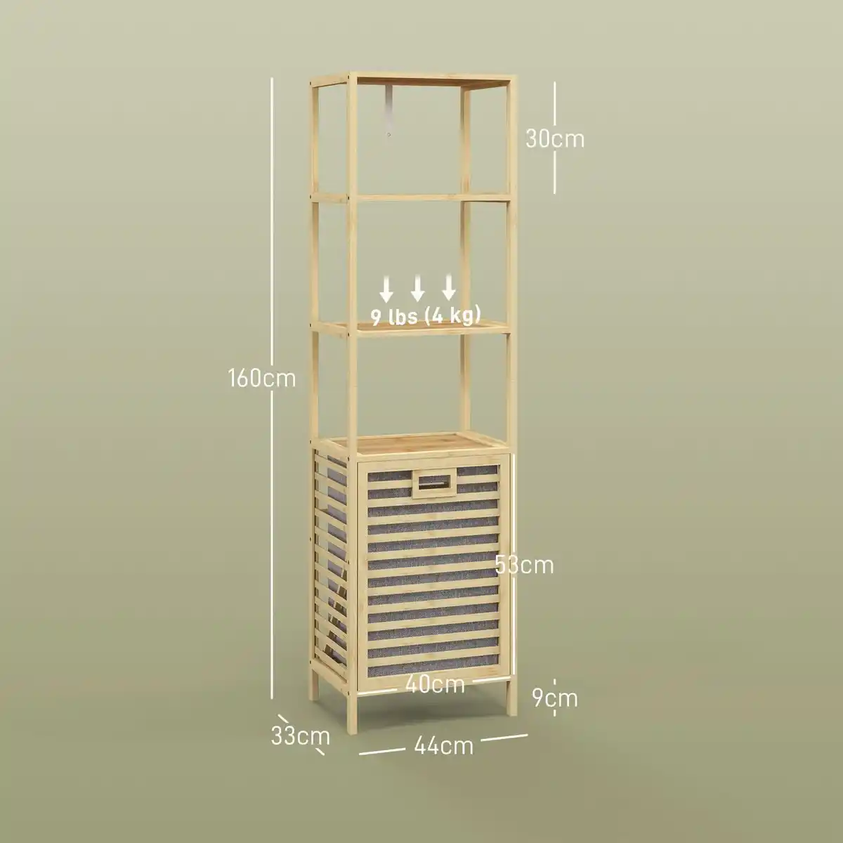 Bild 3 von Badregal mit Wäschekorb, Badezimmerregal mit 3 Ebenen Kippschutz Bambus