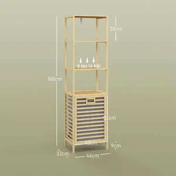 Bild 3 von Badregal mit Wäschekorb, Badezimmerregal mit 3 Ebenen Kippschutz Bambus