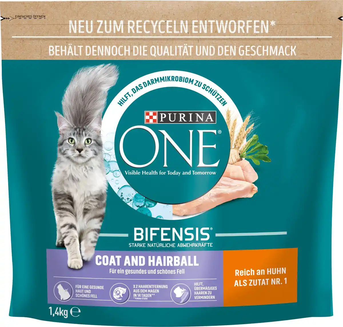 Bild 1 von Purina One Katzenfutter Coat & Hairball Reich an Huhn 1,4 kg