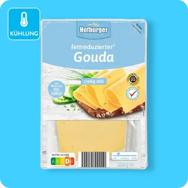 Bild 1 von HOFBURGER Fettreduzierter Schnittkäse⁶, Gouda oder Maasdamer