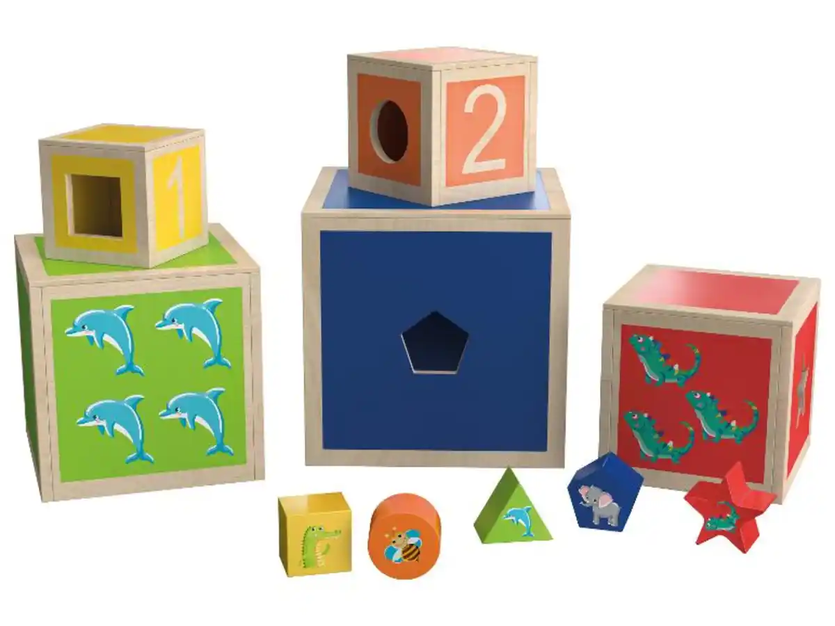 Bild 2 von Playtive Regenbogen-Stapelwürfel / Regenbogen-Legespiel / Regenbogen-Stecktürme / Mosaik-Spiel