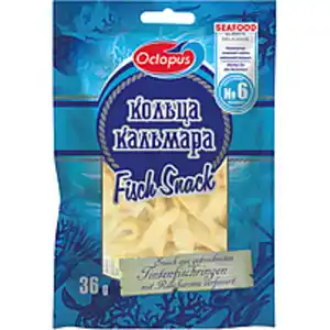 Snack aus getrockneten Tintenfischringen mit Raucharoma verf...