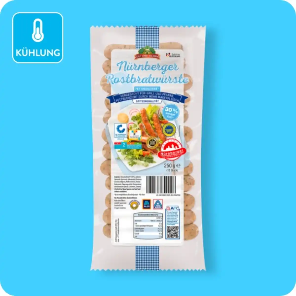 Bild 1 von GUT DREI EICHEN Nürnberger Rostbratwürste, Fettreduziert (mit Magerfleisch und 30 % weniger Fett als ein vergleichbares Standardprodukt)