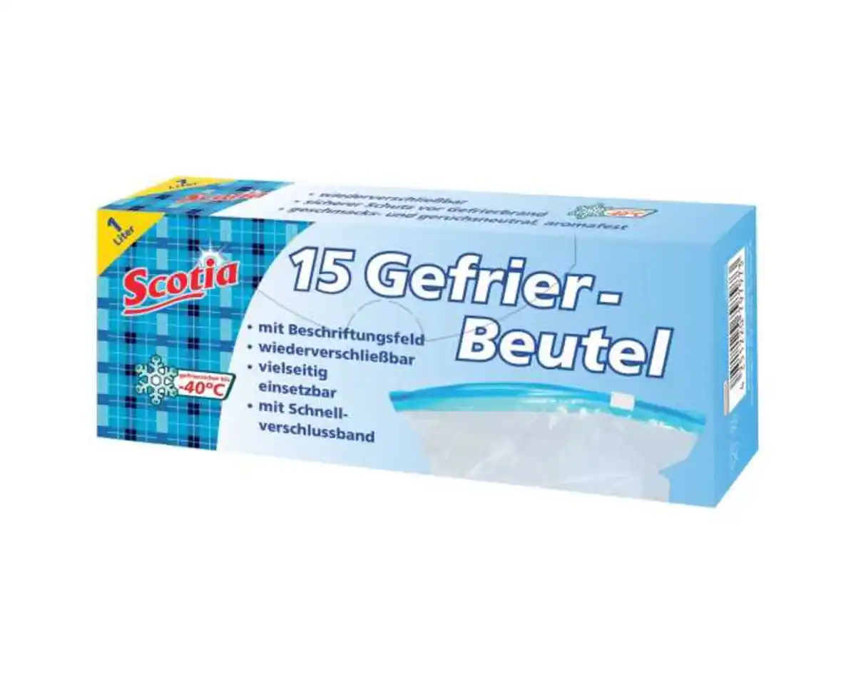Bild 1 von Scotia Gefrierbeutel mit Schnellverschlussband 1 Liter 20 x 18,5 cm 15er