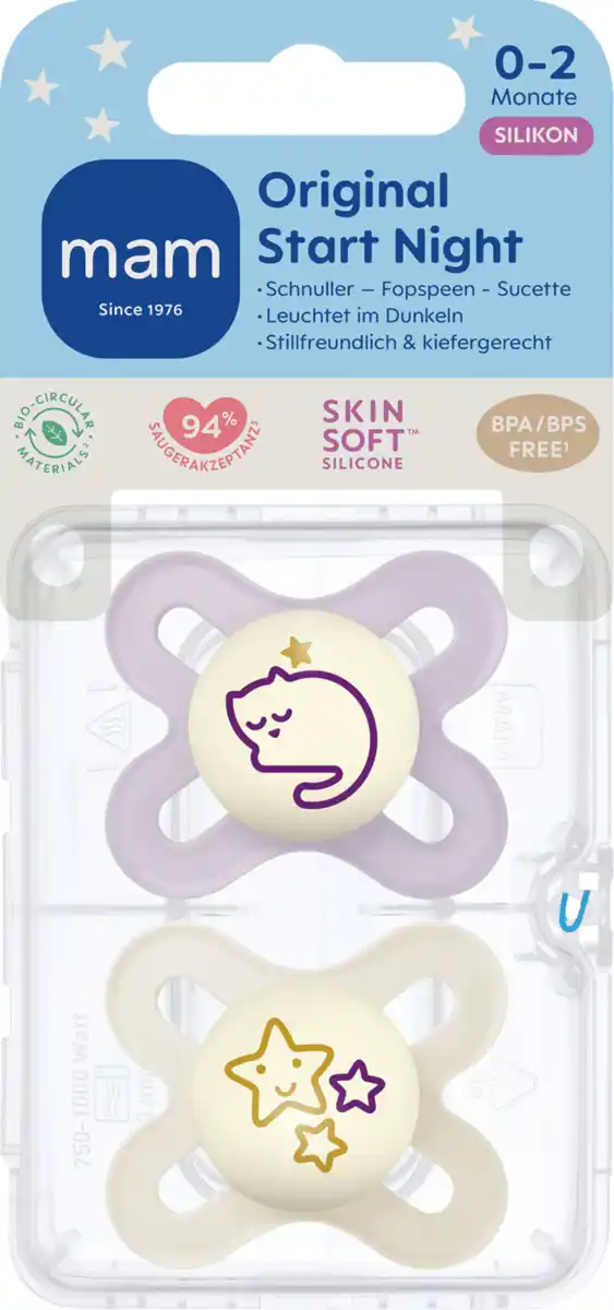 Bild 1 von MAM Schnuller Start Night Silikon, 0-2 M., lilac