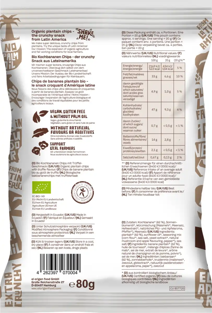 Bild 2 von el origen Bio Kochbananen Chips Trüffel, 80 g