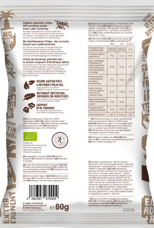 Bild 2 von el origen Bio Kochbananen Chips Trüffel, 80 g