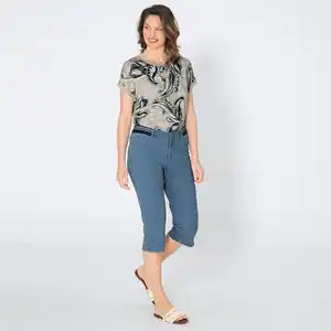 Damen-Jeanscapri mit elastischem Bund