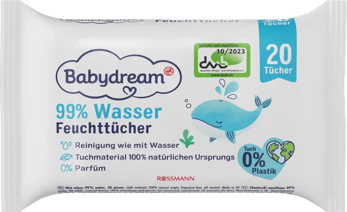 Bild 1 von Babydream Babydream 99% Wasser Feuchttücher 20 ST