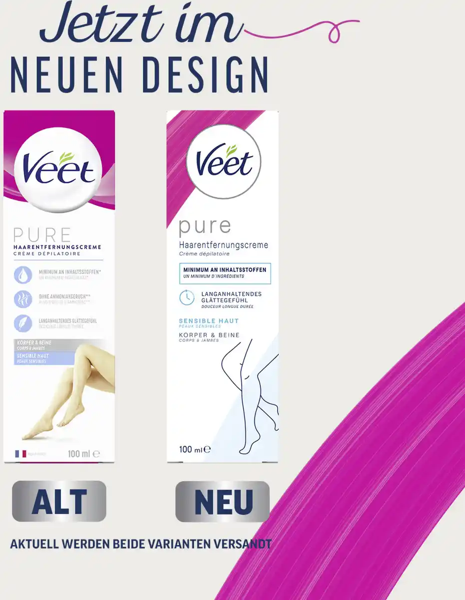 Bild 3 von Veet PURE Haarentfernungscreme Körper & Beine, sensible Haut, 100 ml