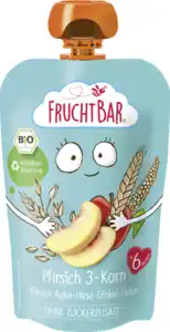 FruchtBar Bio Fruchtpüree Pfirsich 3-Korn, Pfirsich, Apfel, Hirse, Dinkel, Hafer, 100 g