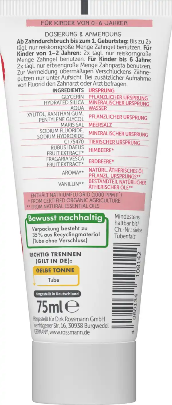Bild 2 von Alterra NATURKOSMETIK Kinderzahngel Bio-Himbeere, 75 ml