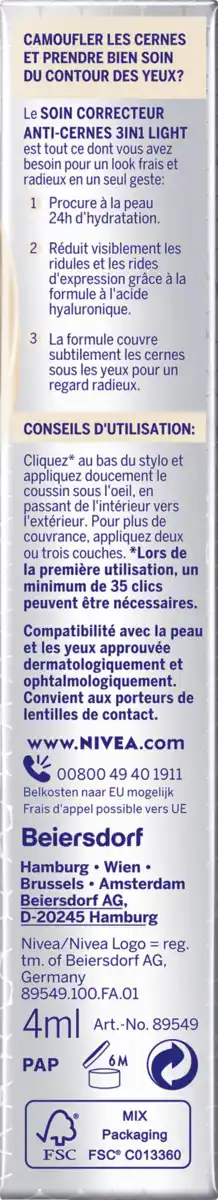 Bild 2 von NIVEA Cellular Filler 3in1 Augenpflege Concealer hell, 4 ml