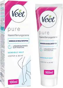 Veet PURE Haarentfernungscreme Körper & Beine, sensible Haut, 100 ml