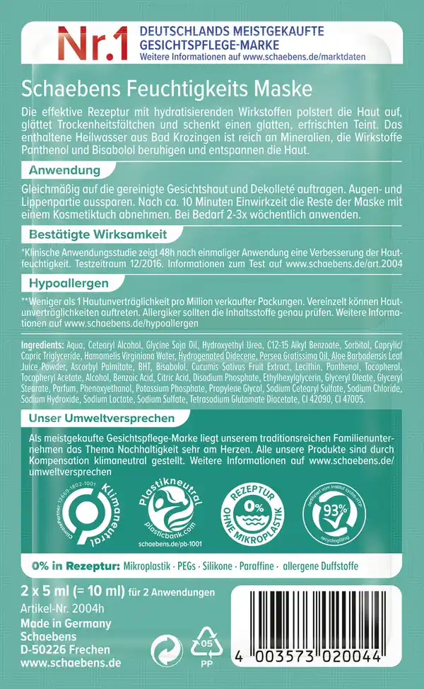 Bild 2 von Schaebens Feuchtigkeits Maske, 10 ml