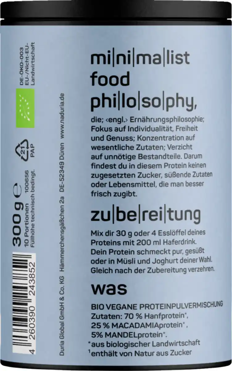 Bild 2 von Naduria Bio Protein Vegan Pur ungesüßt, 300 g