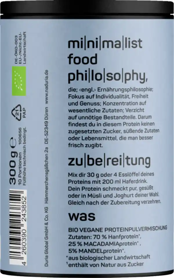 Bild 2 von Naduria Bio Protein Vegan Pur ungesüßt, 300 g