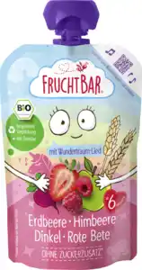 FruchtBar Bio Fruchtpüree Erdbeer, Himbeere, Dinkel und Rote Bete, 100 g