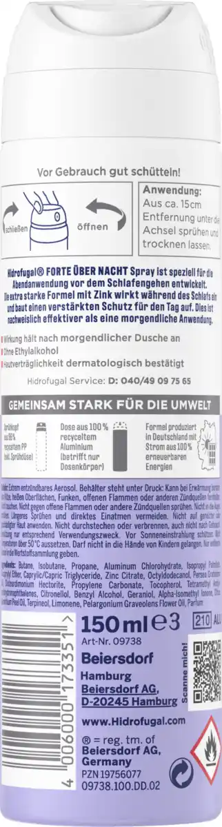 Bild 2 von Hidrofugal FORTE Über Nacht Anti-Transpirant Spray, 150 ml