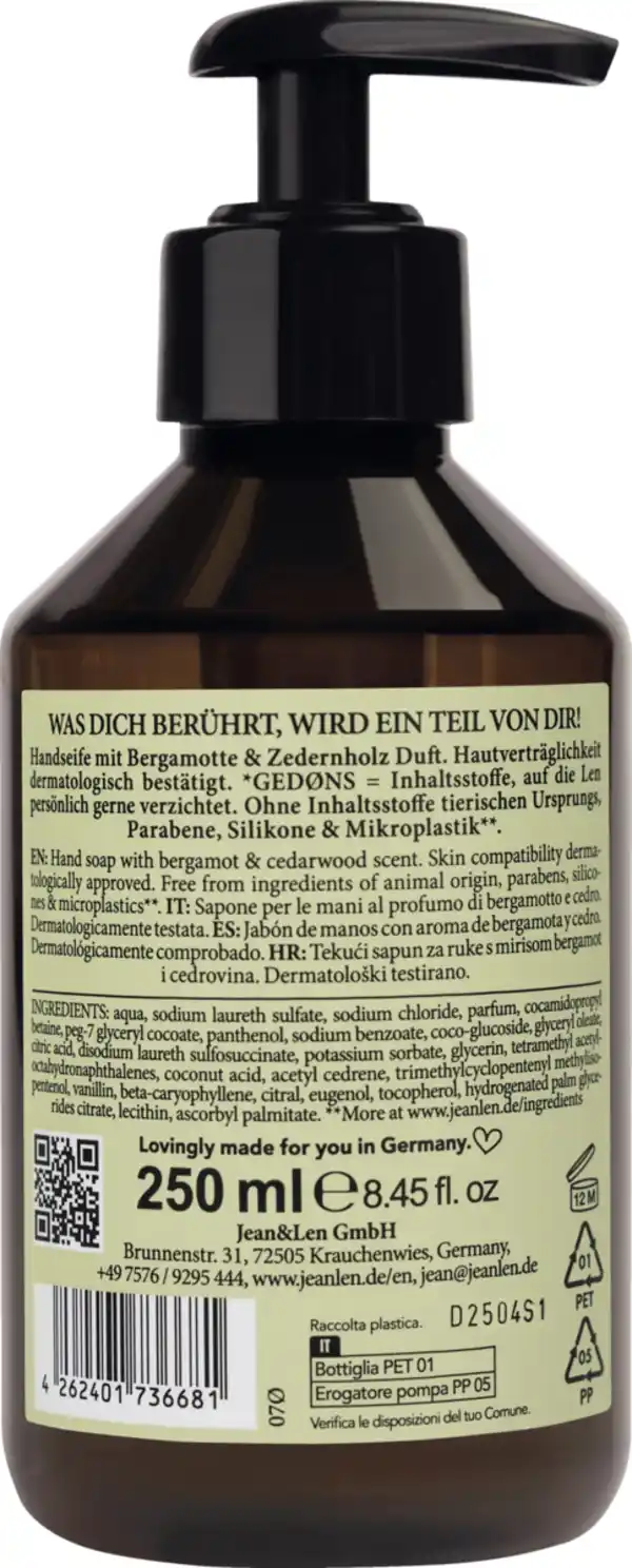 Bild 2 von Jean&Len Handseife Bergamot/Cedarwood, 250 ml