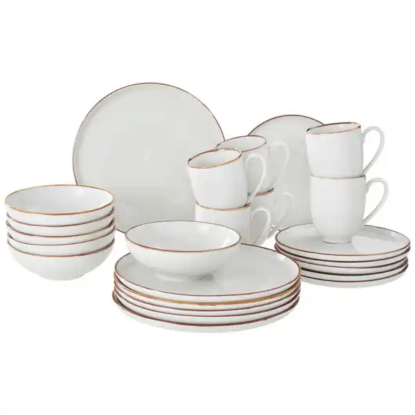 Bild 1 von Landscape Kombiservice Bergen, Beige, Keramik, 24-teilig, Streifen, 400 ml,350 ml, Lfgb, Handmade Quality, Essen & Trinken, Geschirr, Geschirr-Sets, Kombiservice