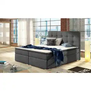 Mid.you Boxbett, Grau, Textil, H3, Höhe ca. 20 cm, 160x200 cm, gepolstertes Kopfteil, Topper durchgehend, Schlafzimmer, Betten, Doppelbetten
