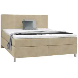 Voleo Boxspringbett, Beige, Textil, H3, Höhe ca. 19 cm, 160x200 cm, Über- und Sondergrößen erhältlich, gepolstertes Kopfteil, Federkernmatratze, Stoffauswahl, Topper durchgehend, in verschiedene