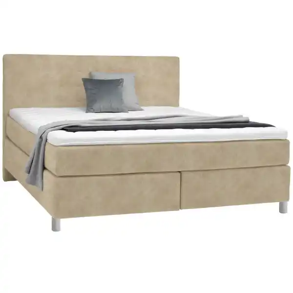 Bild 1 von Voleo Boxspringbett, Beige, Textil, H3, Höhe ca. 19 cm, 160x200 cm, Über- und Sondergrößen erhältlich, gepolstertes Kopfteil, Federkernmatratze, Stoffauswahl, Topper durchgehend, in verschiedene