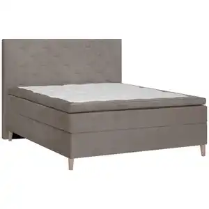 Welnova Boxspringbett, Graubraun, Textil, Eiche, H3 + H5, 7-Zonen, Höhe ca. 19 cm, 140x200 cm, Matratze, gepolstertes Kopfteil, Topper durchgehend, Schlafzimmer, Betten, Doppelbetten