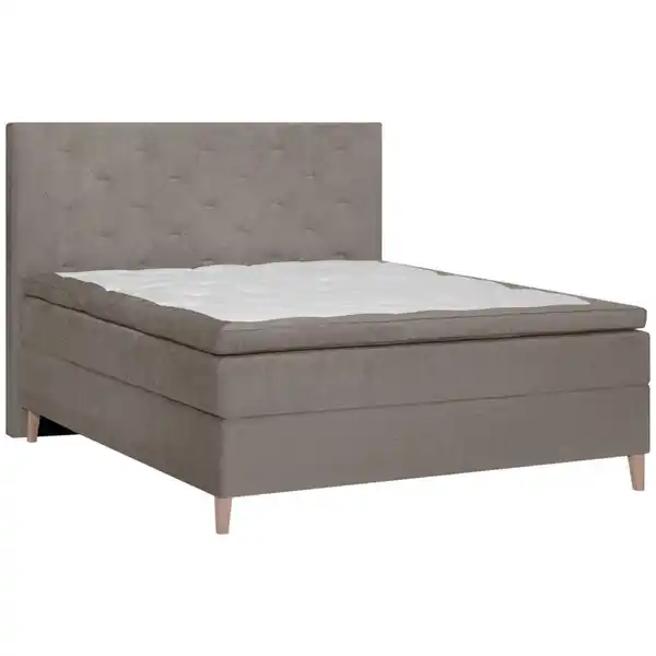 Bild 1 von Welnova Boxspringbett, Graubraun, Textil, Eiche, H3 + H5, 7-Zonen, Höhe ca. 19 cm, 140x200 cm, Matratze, gepolstertes Kopfteil, Topper durchgehend, Schlafzimmer, Betten, Doppelbetten
