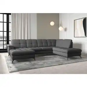 Sit & More Wohnlandschaft Zora E, Dunkelgrau, Textil, 7,5-Sitzer, Ottomane rechts, U-Form, 319x212 cm, Goldenes M, Oeko-Tex® Standard 100, Made in Europe, DGM-Klimapakt, Schlafen auf Sitzhöhe, Rüc