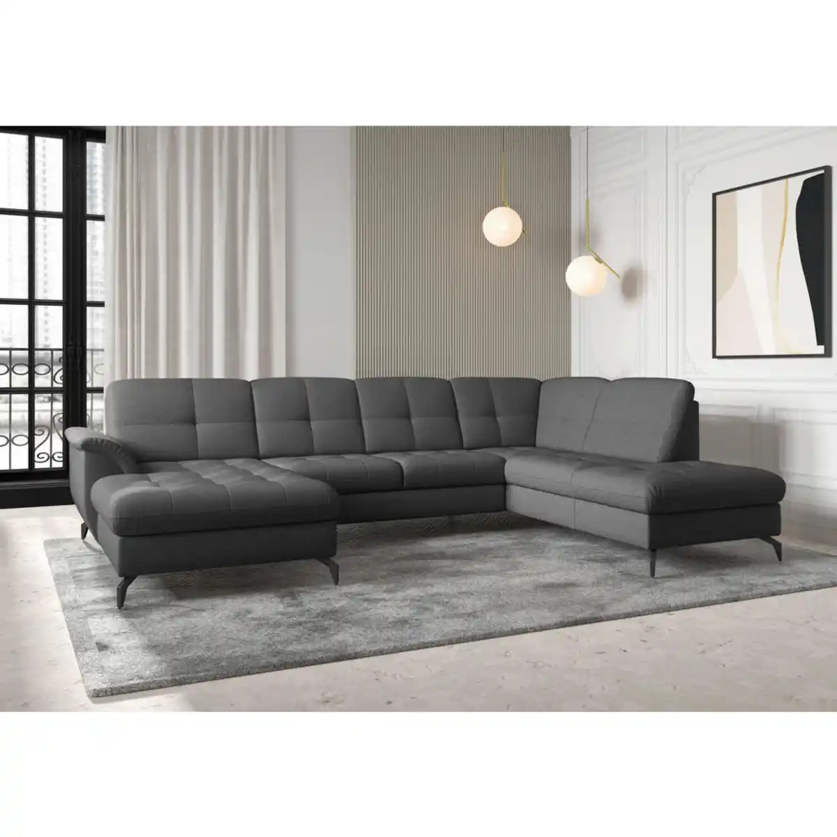 Bild 1 von Sit & More Wohnlandschaft Zora E, Dunkelgrau, Textil, 7,5-Sitzer, Ottomane rechts, U-Form, 319x212 cm, Goldenes M, Oeko-Tex® Standard 100, Made in Europe, DGM-Klimapakt, Schlafen auf Sitzhöhe, Rüc