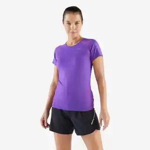 Laufshirt kurzarm Trailrunning Damen nahtlos - Run 500 Comfort Slim lila