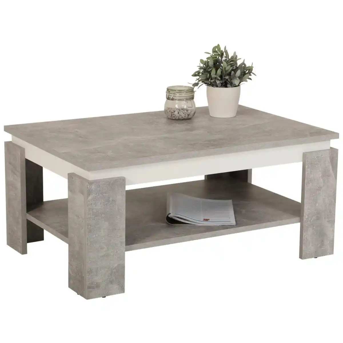 Bild 1 von Boxxx Couchtisch, Grau, Weiß, Holzwerkstoff, Betonoptik, rechteckig, eckig, 60.5x41.5x90 cm, offenes Fach, Wohnzimmer, Wohnzimmertische, Couchtische