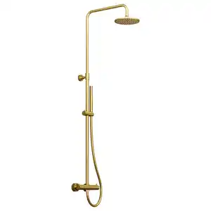 Xxxl Überkopfbrauseset Steinberg Serie 100, Gold, Metall, 2-teilig, 26.4x100-146x56.5 cm, Made in Germany, Badezimmer, Baden & Duschen, Duschköpfe & Duschschläuche