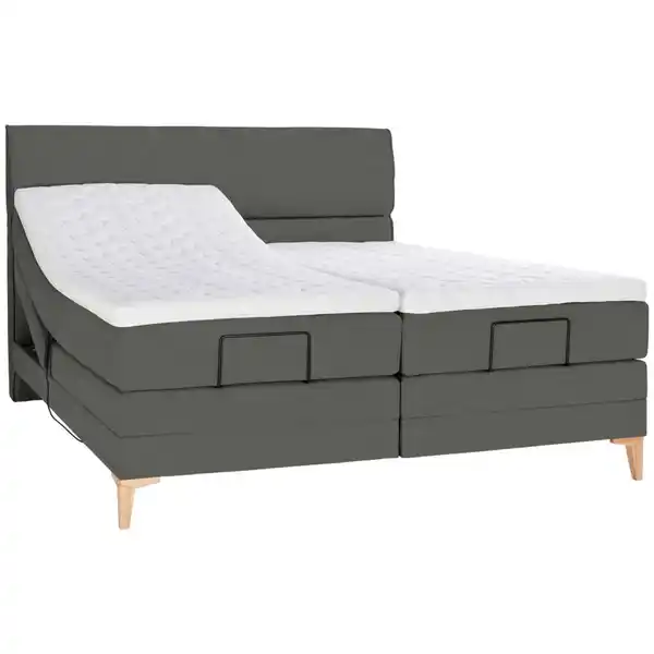 Bild 1 von Voleo Boxspringbett, Grau, Textil, Eiche, massiv, H2 + H3, 7-Zonen, Höhe ca. 19 cm, 180x200 cm, Über- und Sondergrößen erhältlich, gepolstertes Kopfteil, Stoffauswahl, Topper geteilt, in verschi