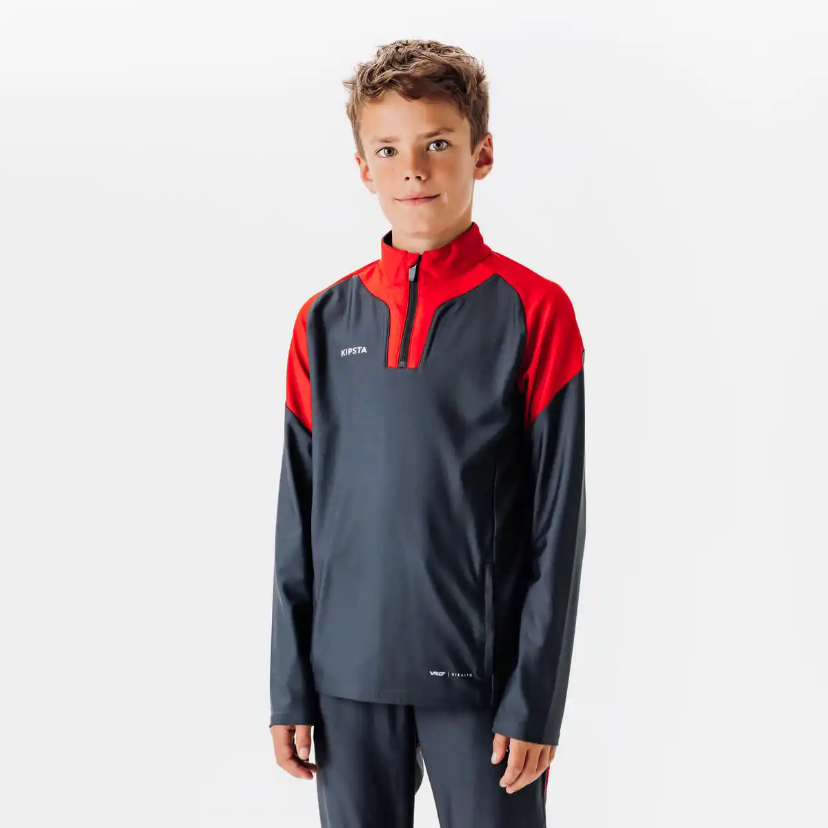 Bild 1 von Kinder Fußball Sweatshirt mit Reißverschluss - VIRALTO Club rot/grau