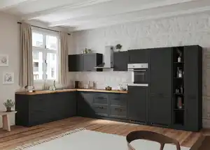 Eckküche Meran mit Geräten ca. 240x420 cm Grau/Eiche, Grau, Eiche Wotan